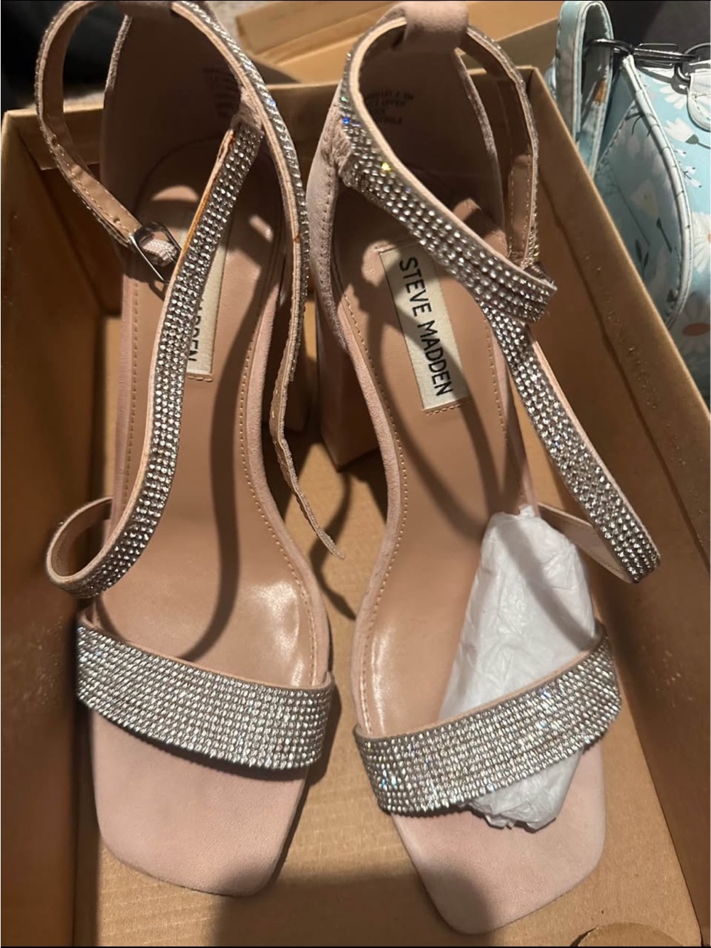 Steve Madden Blush Rhinestone T-Strap Heels